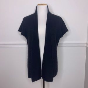 Eileen Fisher Sweater Wool Mohair Cardigan Open Front Black Career Casual Large